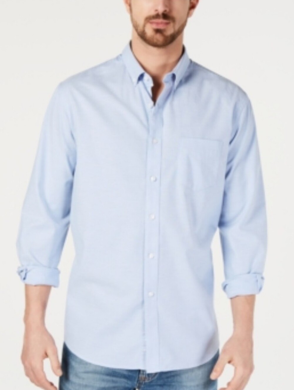 Club Room Men's Solid Stretch Oxford Cotton Shirt, Created for Macy's - Aqua